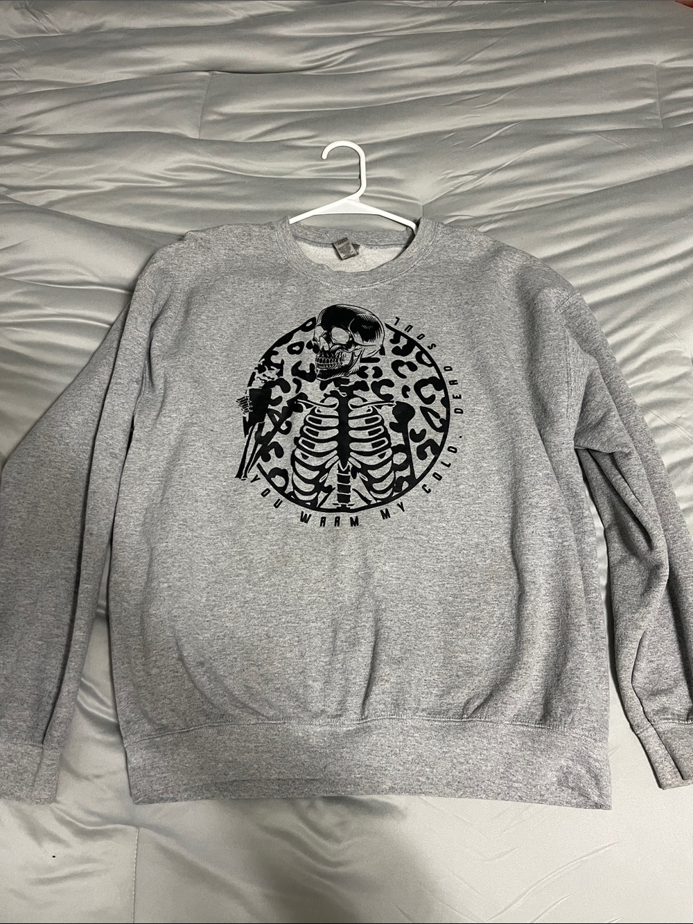 Gildan Gray Crewneck Sweatshirt with Black Skeleton Graphic
